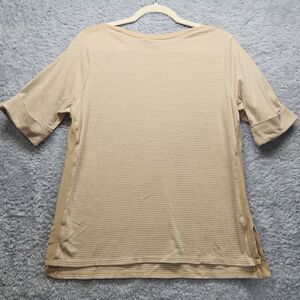 Lauren Ralph Lauren Womens Tan Classic Stripe Shirt 1X Neutral Classy